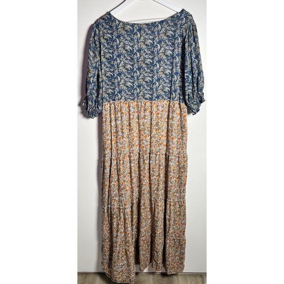 Natural Life Collette Tiered Maxi Dress Sz XL Boho Blue Floral Cottage Core EUC - Picture 4 of 9
